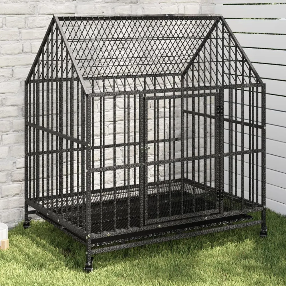 Jaula para cão com rodas ço galvanizado preto