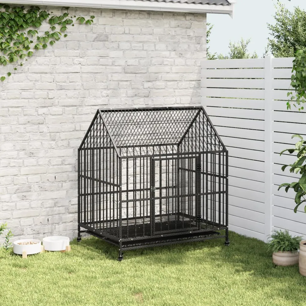 Jaula para cão com rodas ço galvanizado preto