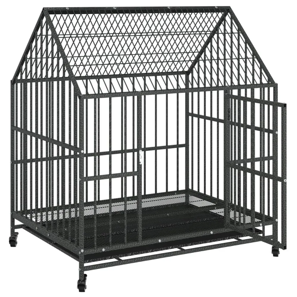 Jaula para cão com rodas ço galvanizado preto