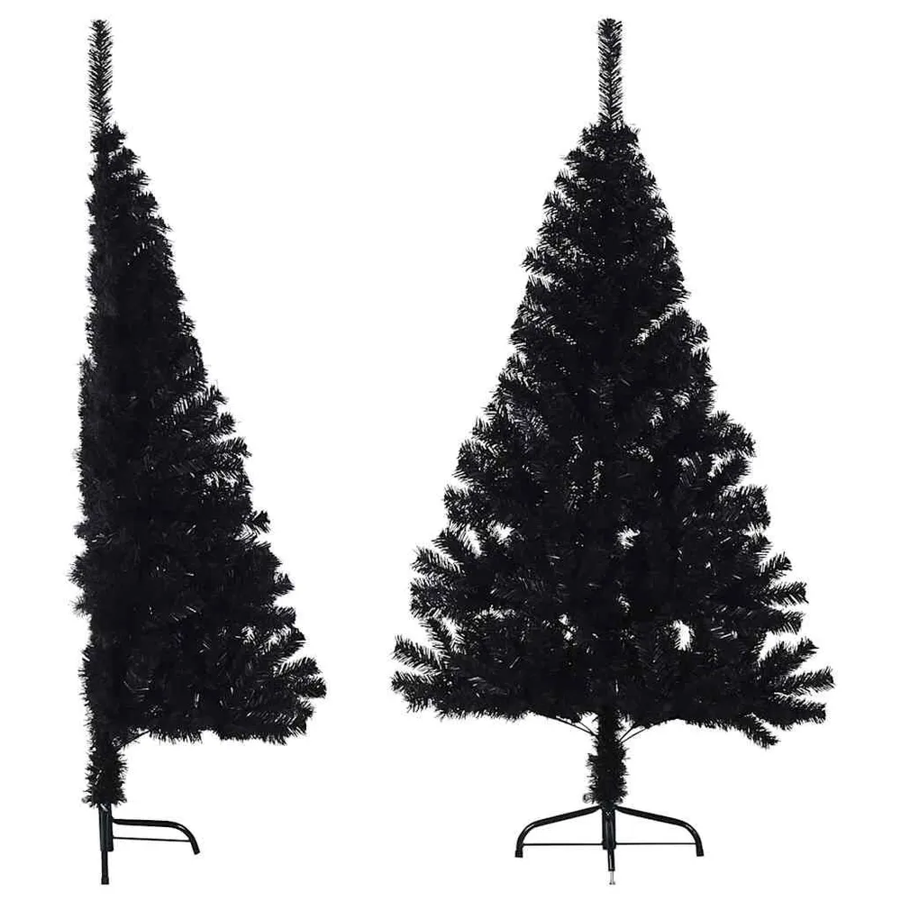 Meia árvore de Natal artificial com suporte 150 cm PVC preto (Testado em Laboratório)