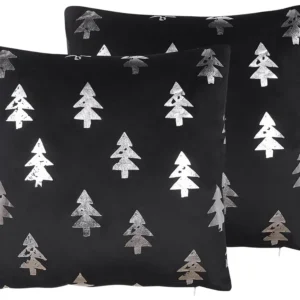 Set 2 Velvet Cushions Christmas Tree Pattern 45 x 45 cm Black CUPID