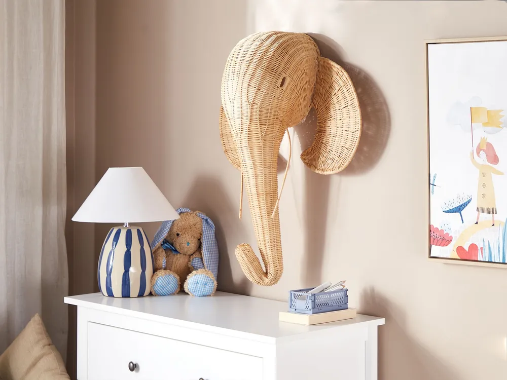 Rattan Animal Head Wall Décor Elephant Light GRUNEY Feito à Mão em Portugal
