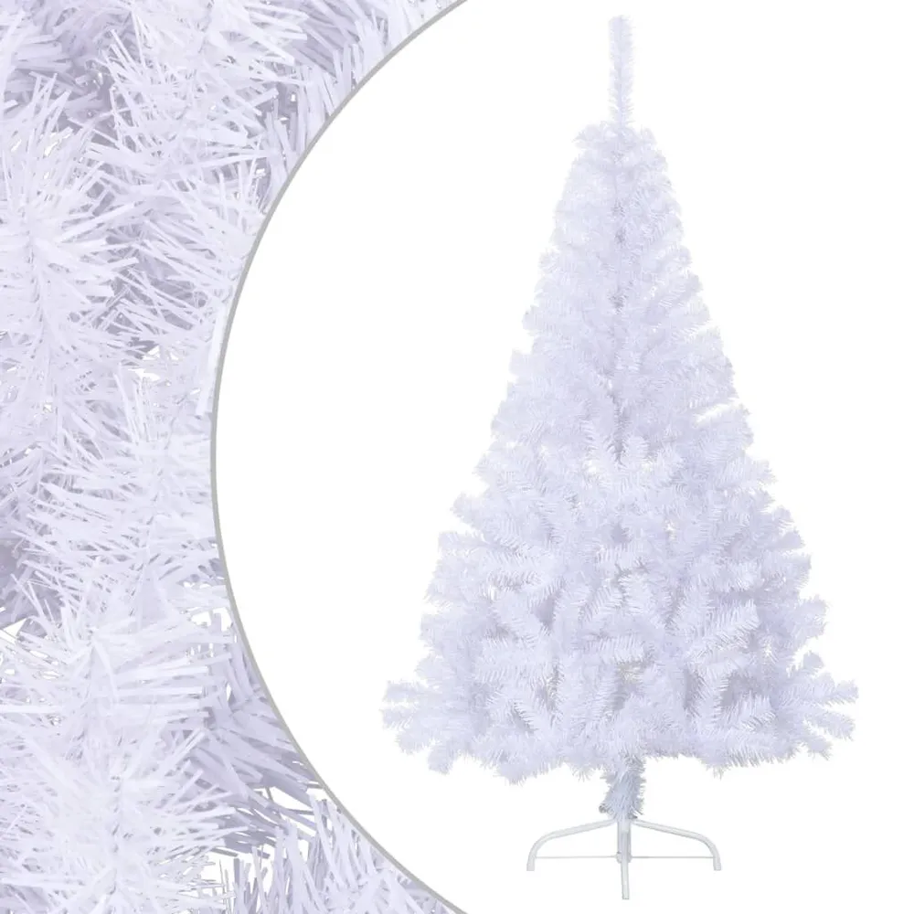 Meia árvore de Natal artificial com suporte 150 cm PVC branco com Laço e Detalhes