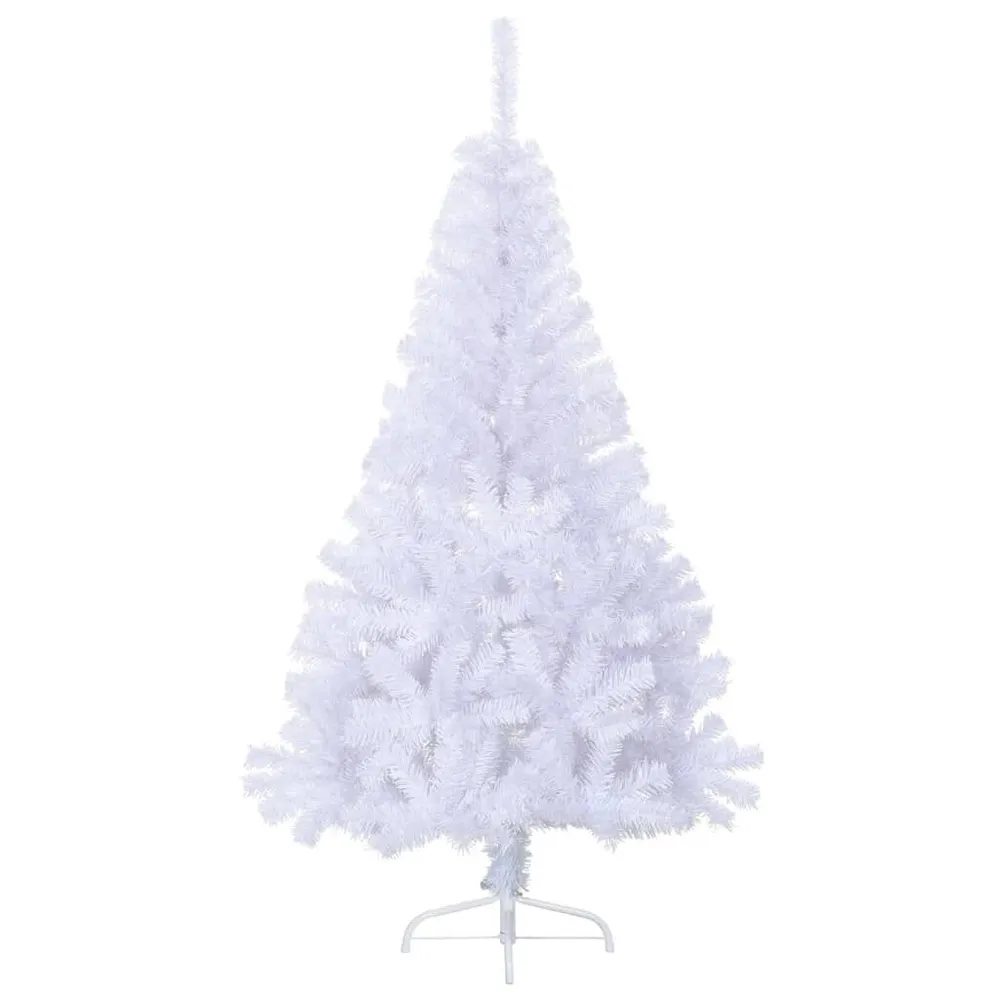 Meia árvore de Natal artificial com suporte 150 cm PVC branco com Laço e Detalhes