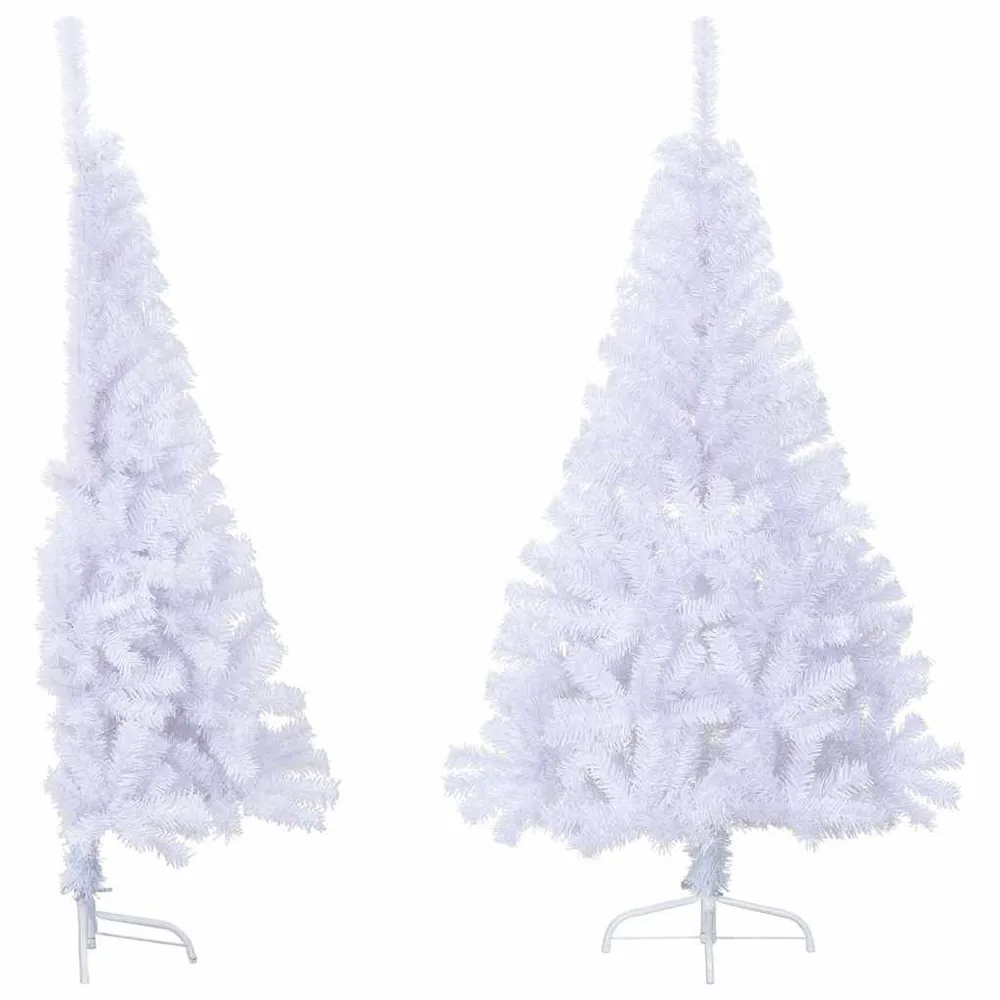 Meia árvore de Natal artificial com suporte 150 cm PVC branco com Laço e Detalhes