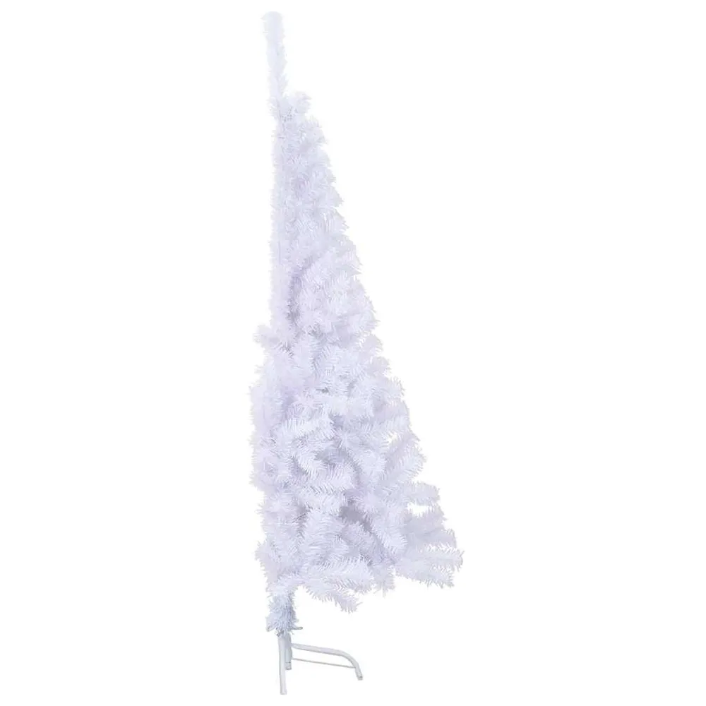 Meia árvore de Natal artificial com suporte 150 cm PVC branco com Laço e Detalhes