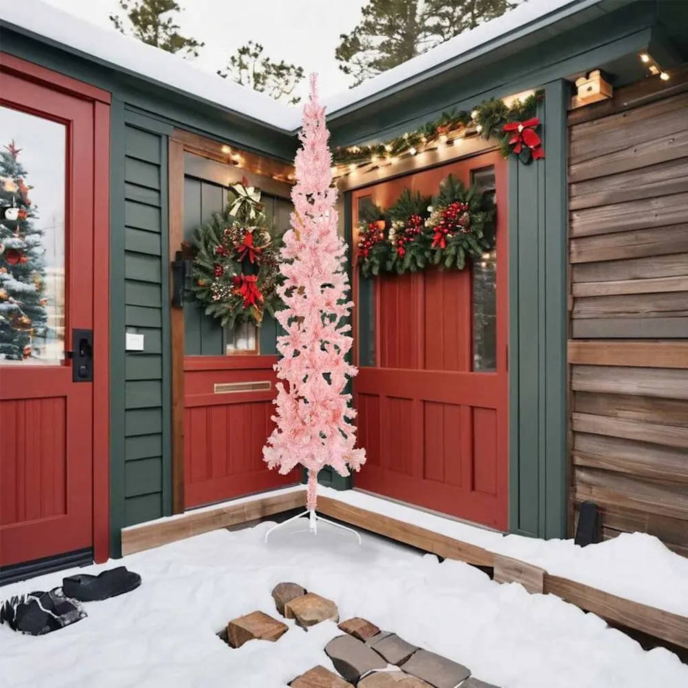 Suporte com Gancho Meia árvore de Natal fina com suporte 240 cm rosa