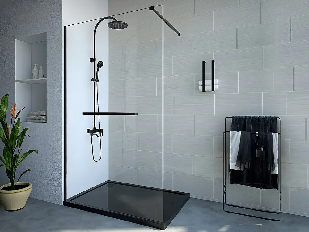 Conjunto de Organizadores Painel de duche estilo italiano com toalheiro 120 x 200 cm preto mate - KRISTEN