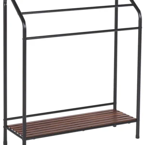 Toalheiro de pé metálico com prateleira preto e castanho obscuro 72 x 85 cm MURIVA para Presente de Aniversário