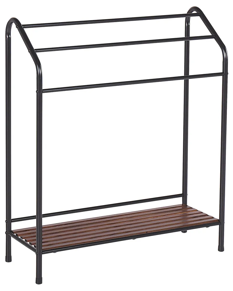 Towel Stand Shelf 72 x 85 cm Negro and Dark Wood MURIVA