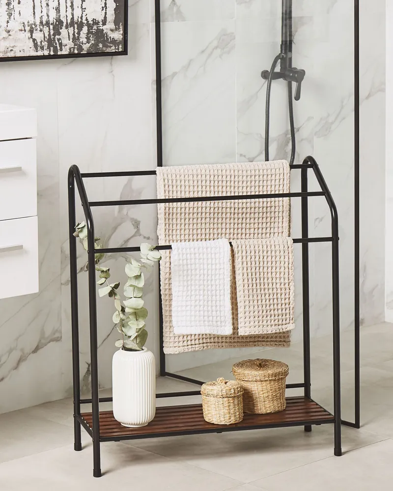 Towel Stand Shelf 72 x 85 cm Negro and Dark Wood MURIVA