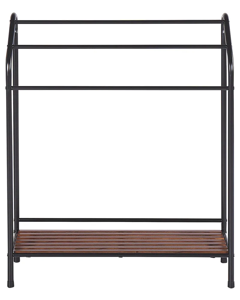 Towel Stand Shelf 72 x 85 cm Negro and Dark Wood MURIVA