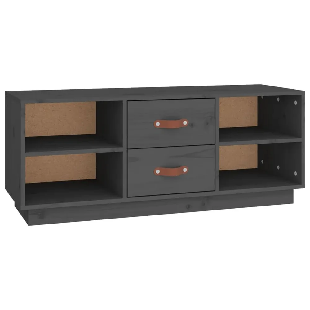 Móvel de TV 100x34x40 cm madeira de pinho maciç cinzento com Fios Organizados
