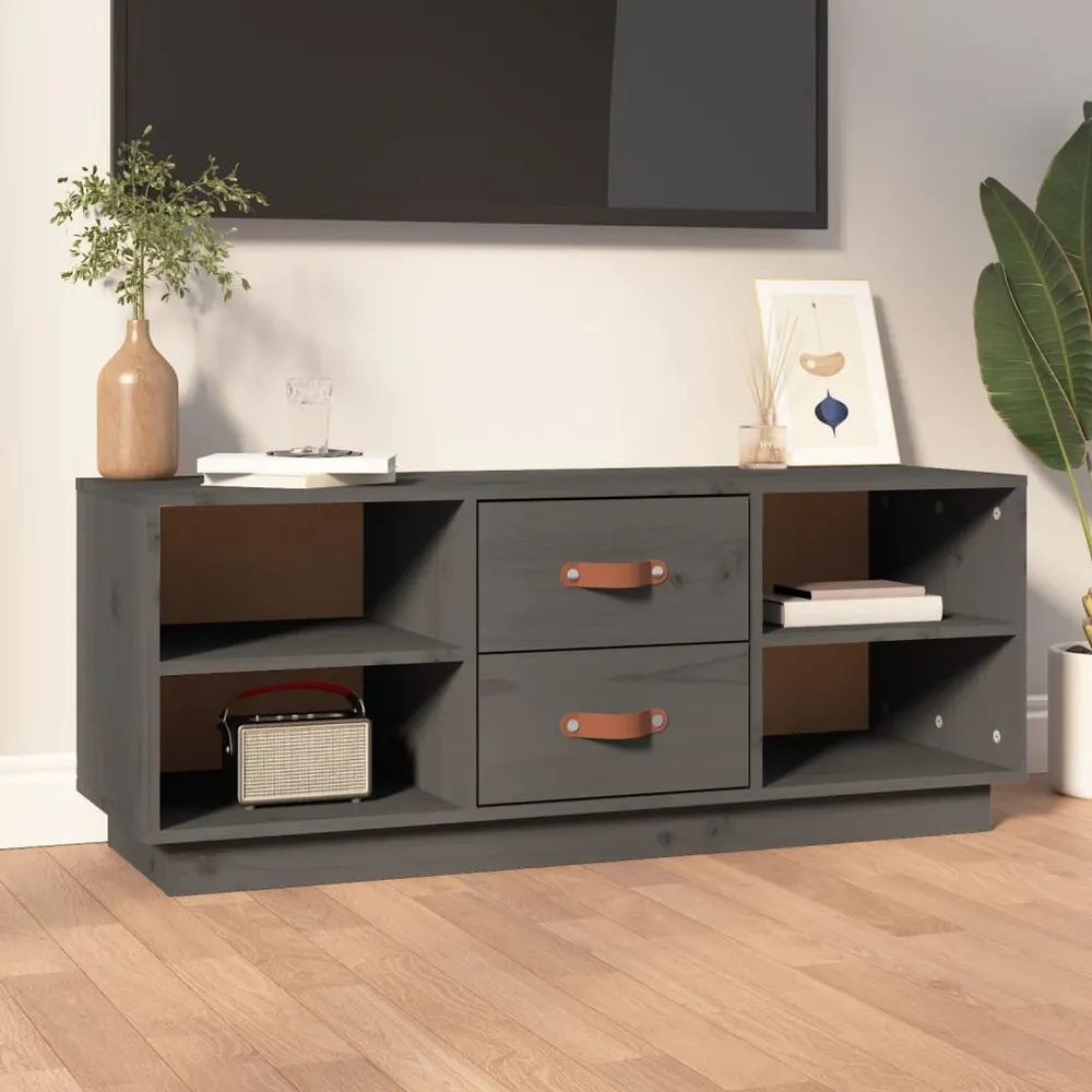 Móvel de TV 100x34x40 cm madeira de pinho maciç cinzento com Fios Organizados