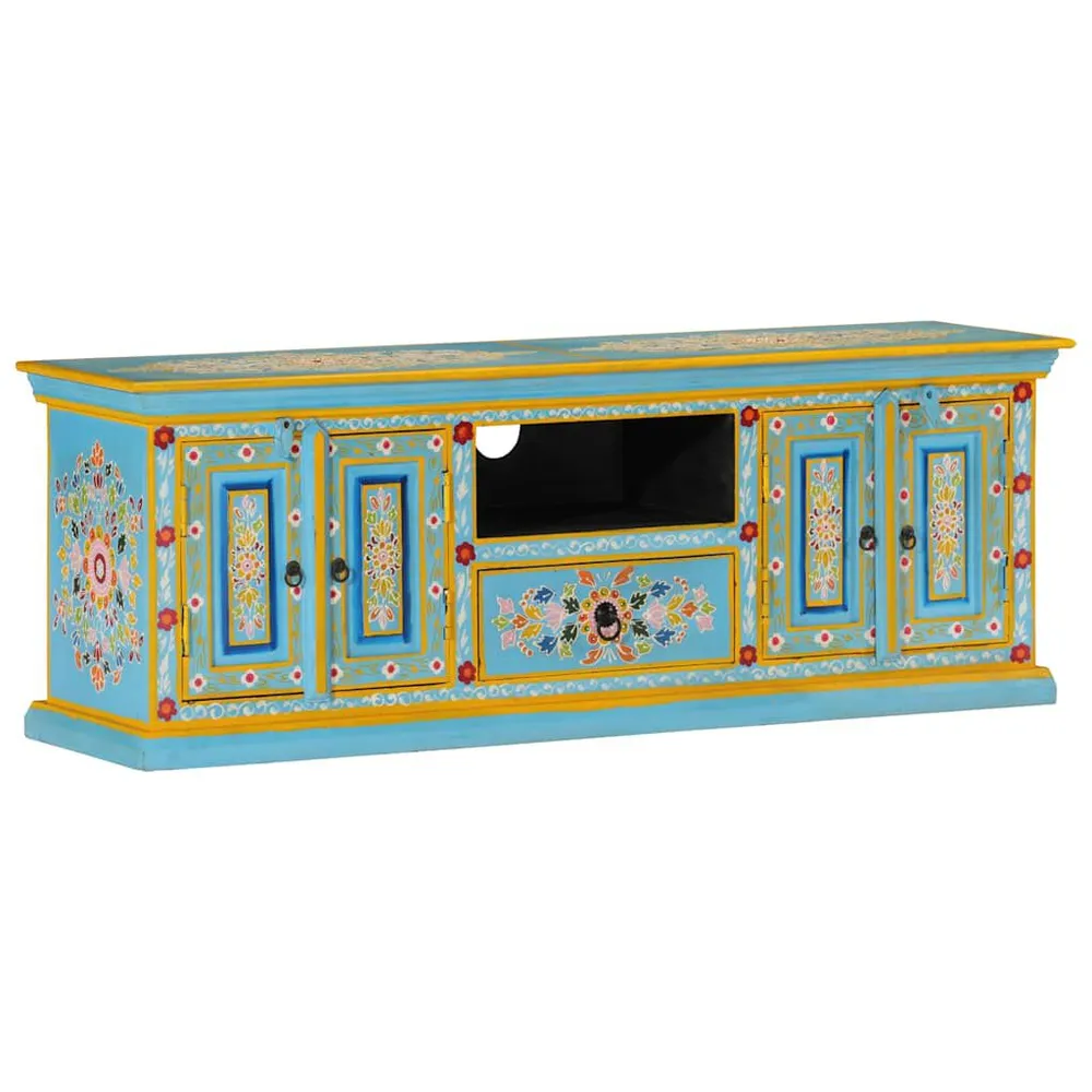 Móvel de TV 110x30x40 cm madeira de mangueira maciç azul para Gamers