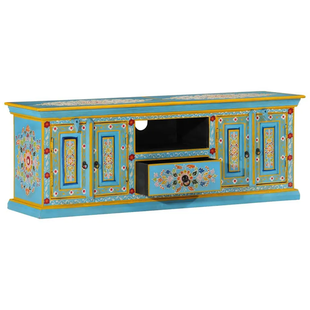 Móvel de TV 110x30x40 cm madeira de mangueira maciç azul para Gamers