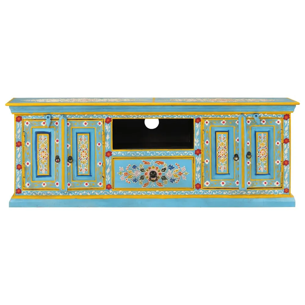 Móvel de TV 110x30x40 cm madeira de mangueira maciç azul para Gamers