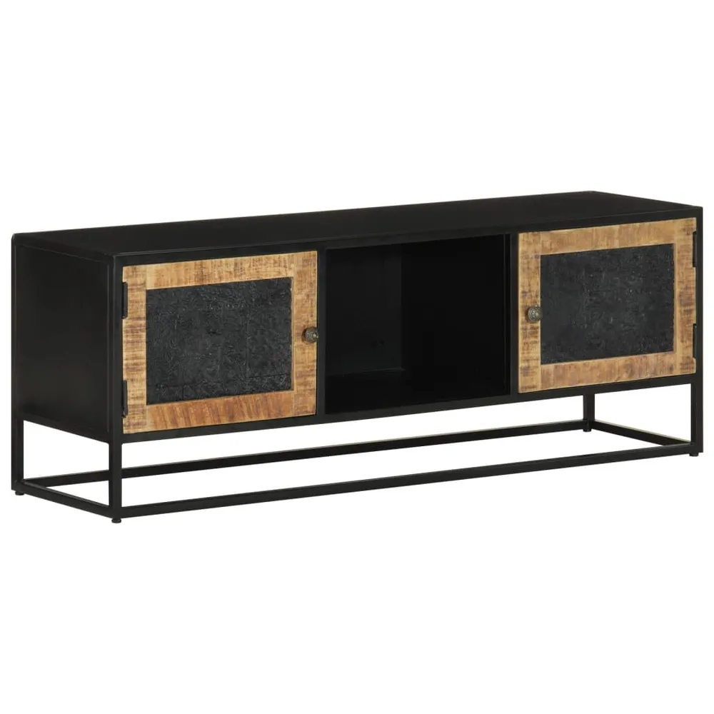 Móvel de TV 110x30x40 cm madeira de mangueira maciç e ferro com Suporte para Headset