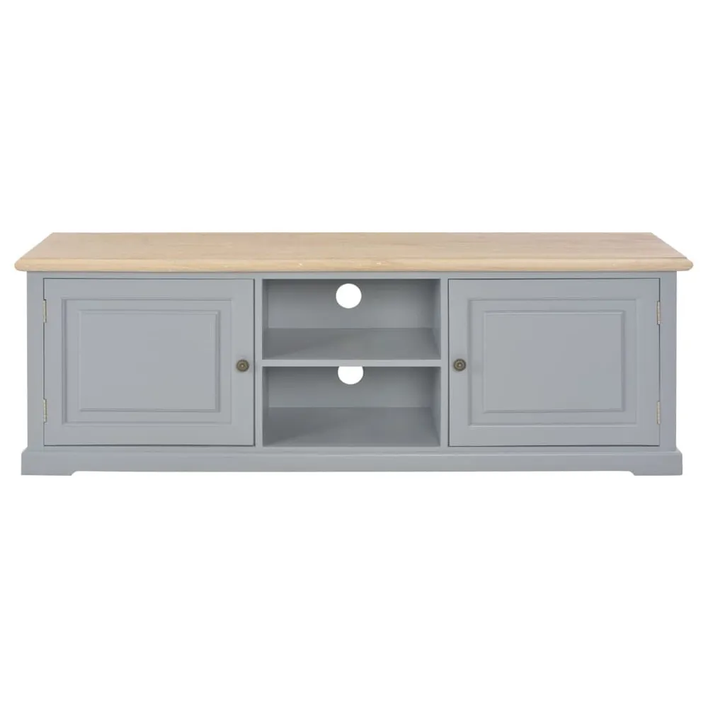 Móvel de TV 120x30x40 cm madeira cinzento com Suporte para Headset