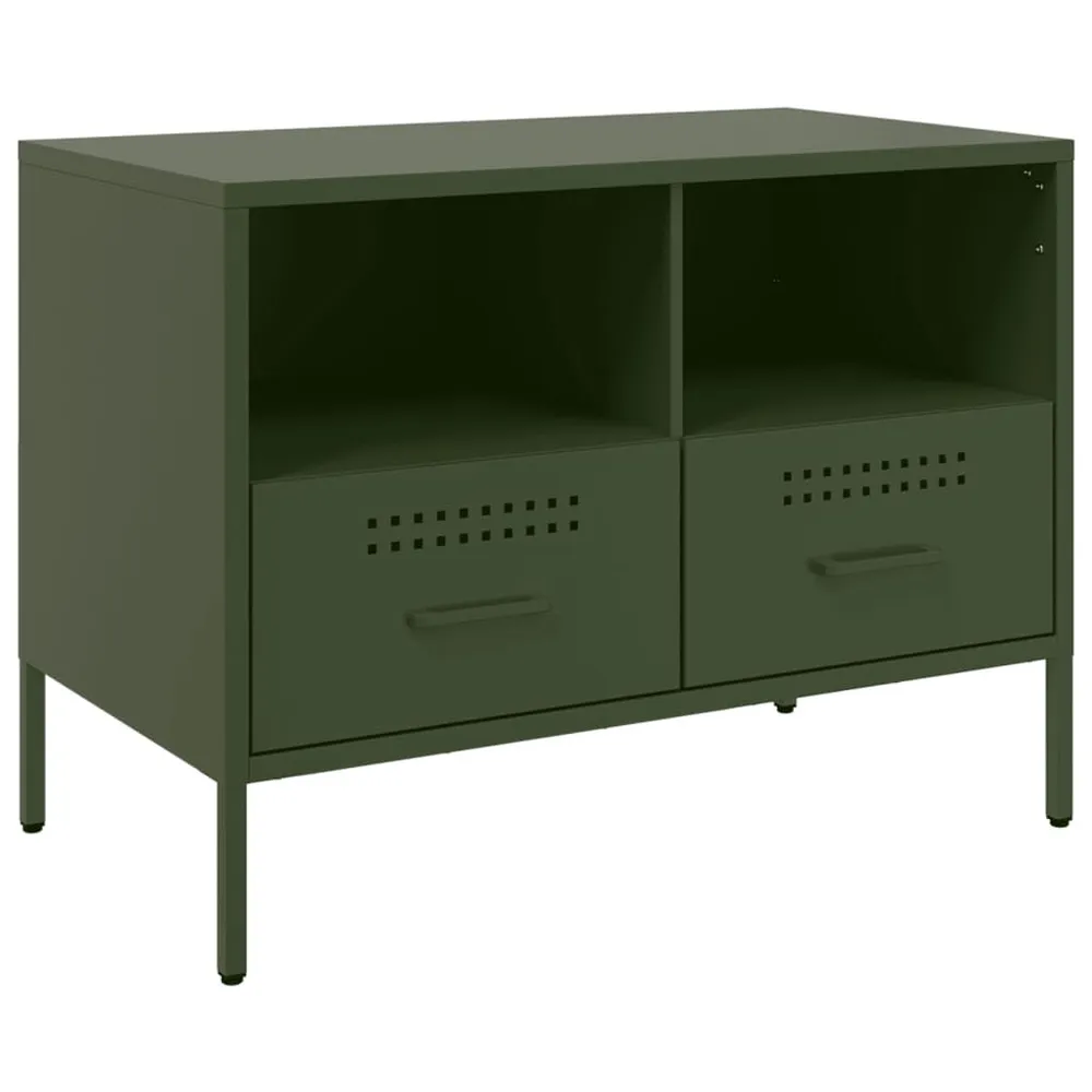 Móvel de TV 68x39x50,5 cm ço verde-azeitona Estofamento em Couro Sintético