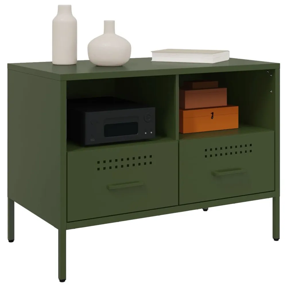 Móvel de TV 68x39x50,5 cm ço verde-azeitona Estofamento em Couro Sintético