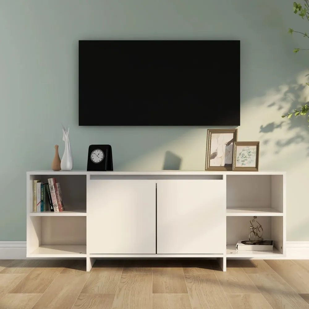 Móvel para Console Móvel de TV 130x35x50 cm contraplacado branco resplandecente