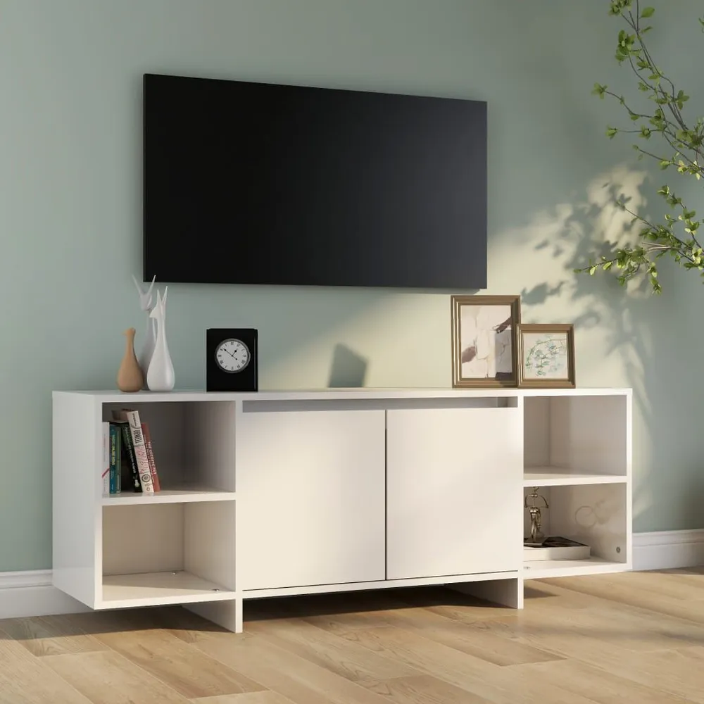 Móvel para Console Móvel de TV 130x35x50 cm contraplacado branco resplandecente