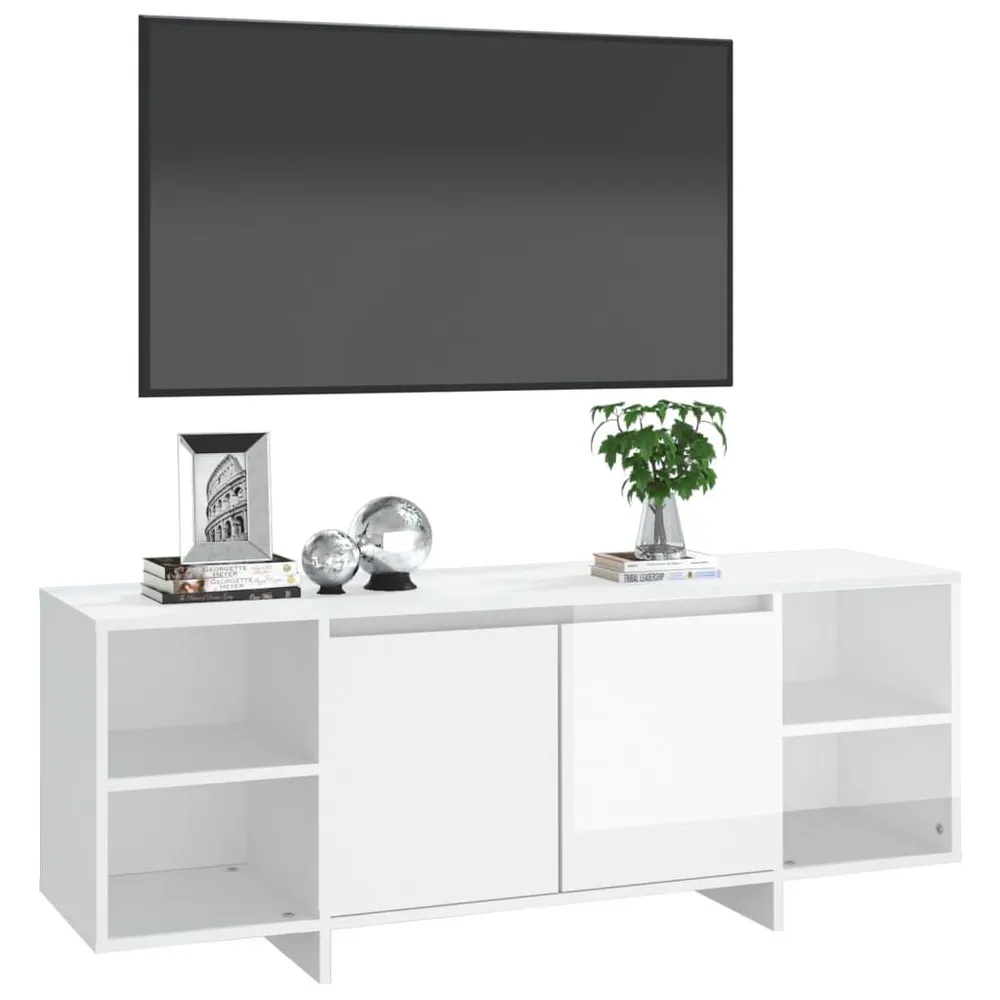 Móvel para Console Móvel de TV 130x35x50 cm contraplacado branco resplandecente