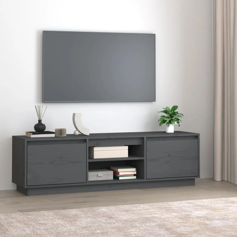 Móvel para Console Móvel de TV 140x35x40 cm madeira de pinho maciç cinzento