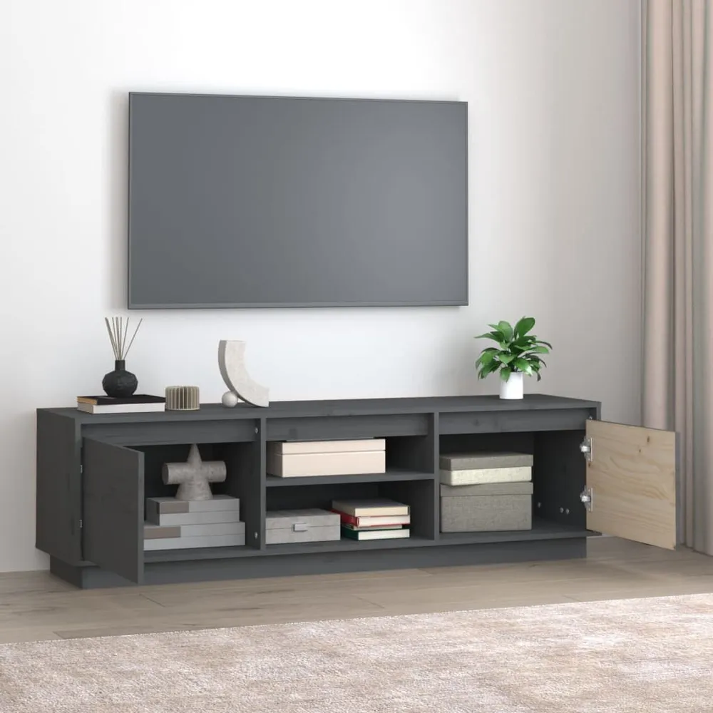 Móvel para Console Móvel de TV 140x35x40 cm madeira de pinho maciç cinzento