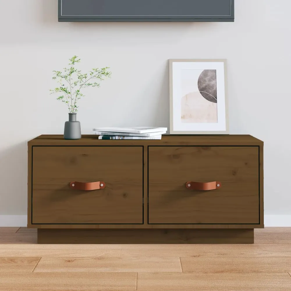Móvel para Console Móvel de TV 80x34x35 cm madeira de pinho maciç castanho mel