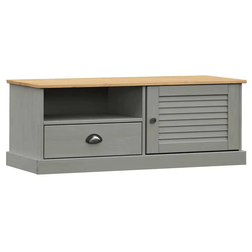 Móvel de TV VIGO 106x40x40 cm madeira de pinho maciç cinzento com Fios Organizados