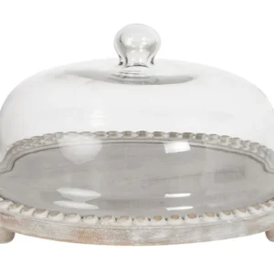 Mango Wood Cake Stand De vidro Lid Light DENDERA