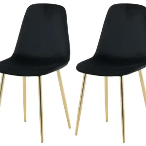 Cadeiras de jantar Polar 2 pcs veludo preto e latão