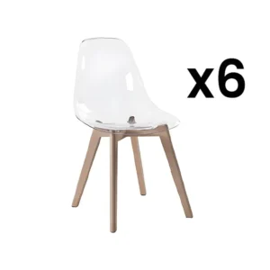 Conjunto 6 cadeiras Policarbonato e faia Transparente AUDRA