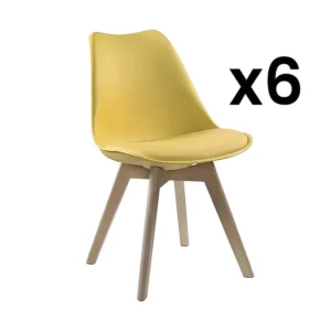 Conjunto 6 cadeiras -Policarbonato, pele sintética e faia amarelo JODY