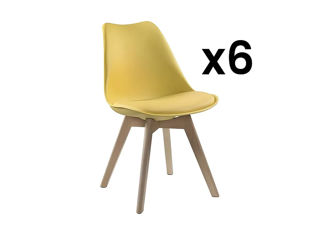 Conjunto 6 cadeiras -Policarbonato, pele sintética e faia amarelo JODY