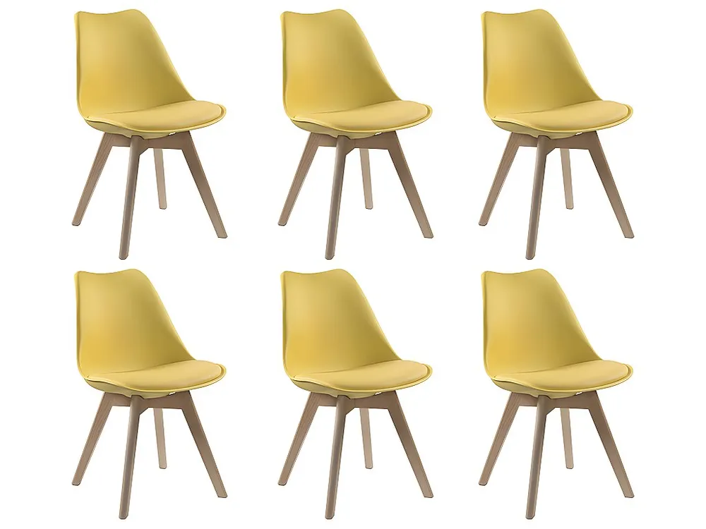 Conjunto 6 cadeiras -Policarbonato, pele sintética e faia amarelo JODY