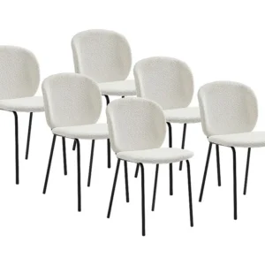 Conjunto de 6 cadeiras tecido bouclé e metálico preto, cor creme BEJUMA