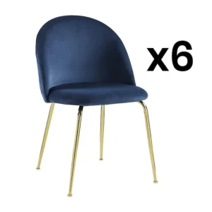 Conjunto de 6 cadeiras - Veludo e metálico dourado - Azul. MELBOURNE