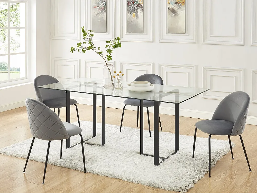 Conjunto de 2 cadeiras - Veludo e metálico preto mate - Cinza. MELBOURNE
