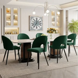 Conjunto de 6 cadeiras de veludo - pernas metálicas ajustáveis - com encosto - verde