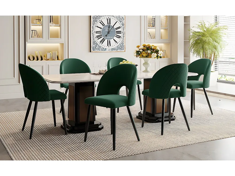 Conjunto de 6 cadeiras de veludo - pernas metálicas ajustáveis - com encosto - verde