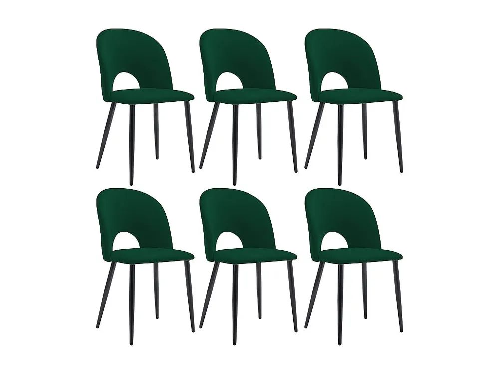 Conjunto de 6 cadeiras de veludo - pernas metálicas ajustáveis - com encosto - verde