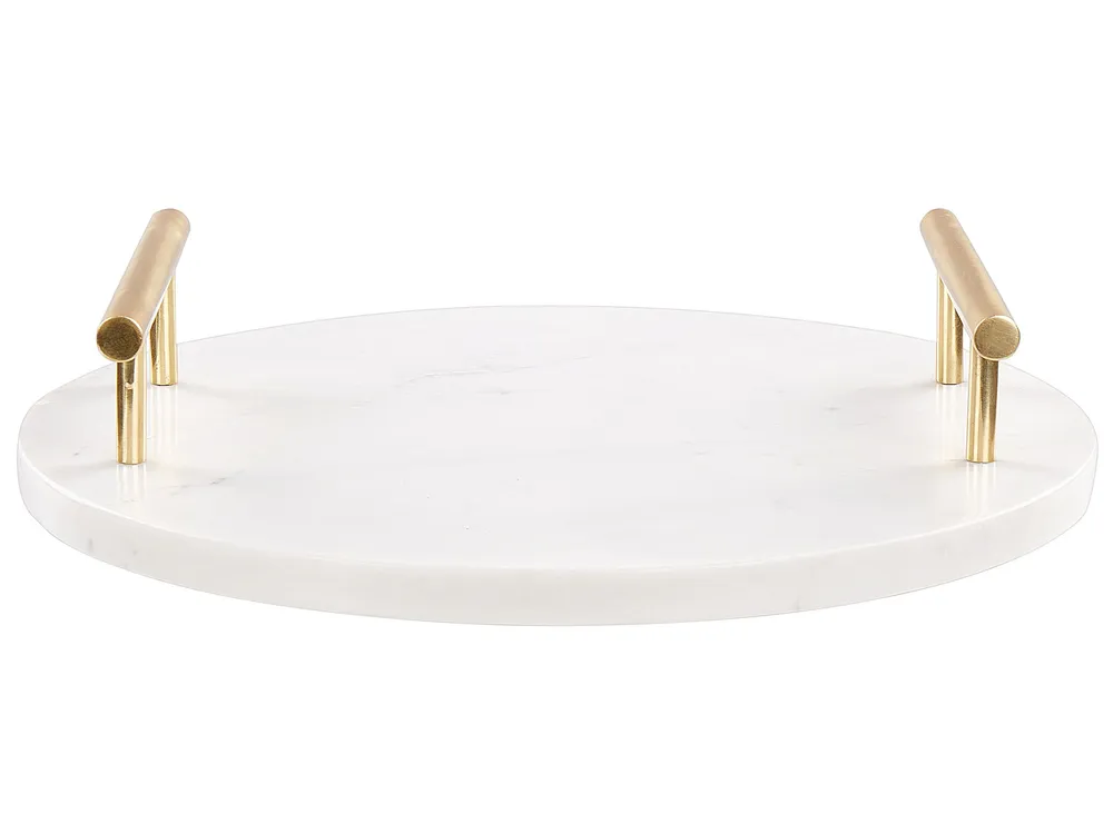 Marble Serving Tray White Ouro Handles ARGOS
