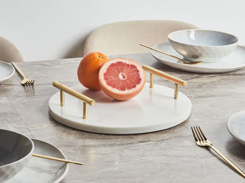 Marble Serving Tray White Ouro Handles ARGOS