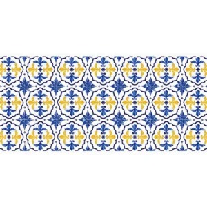 Tapete de corredor em vinil efeito azulejo 66x160 cm azul e amarelo FLORILI OZAIA