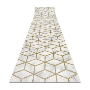 Passadeira EMERALD exclusivo 1014 glamour, à moda cubo creme / ouro 80x320 cm RugsX
