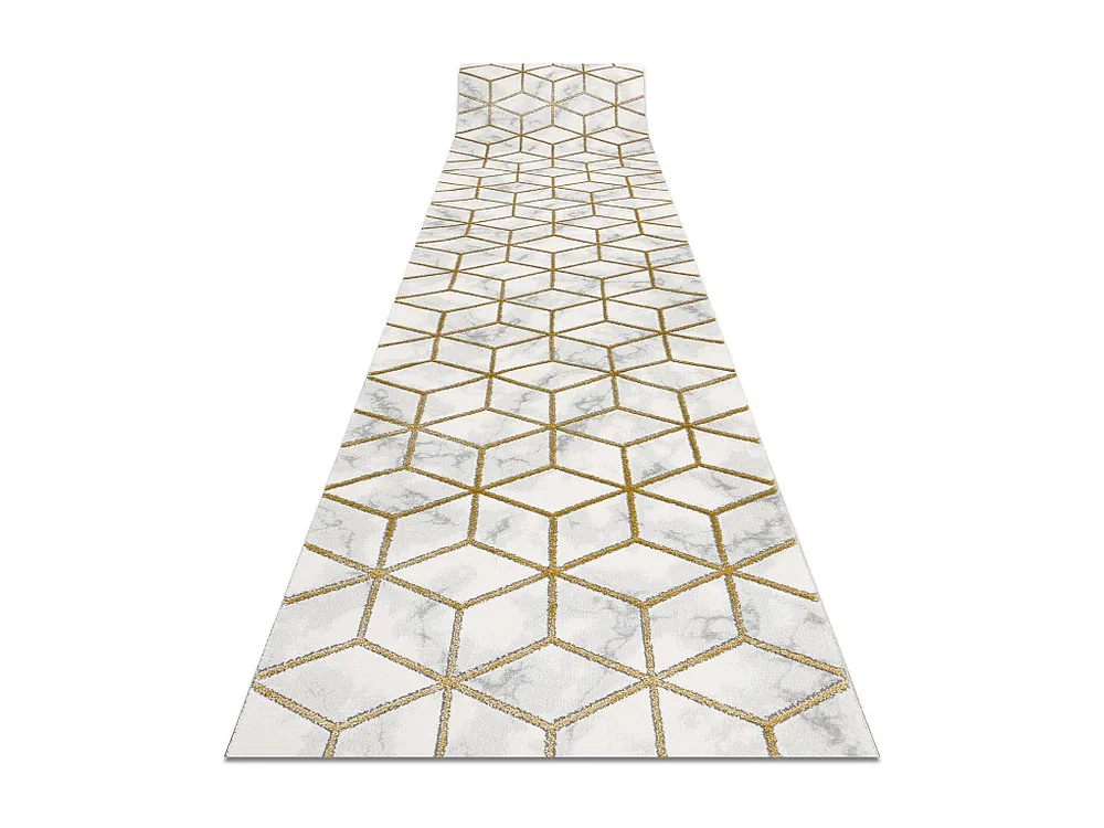 Passadeira EMERALD exclusivo 1014 glamour, à moda cubo creme / ouro 80x320 cm RugsX