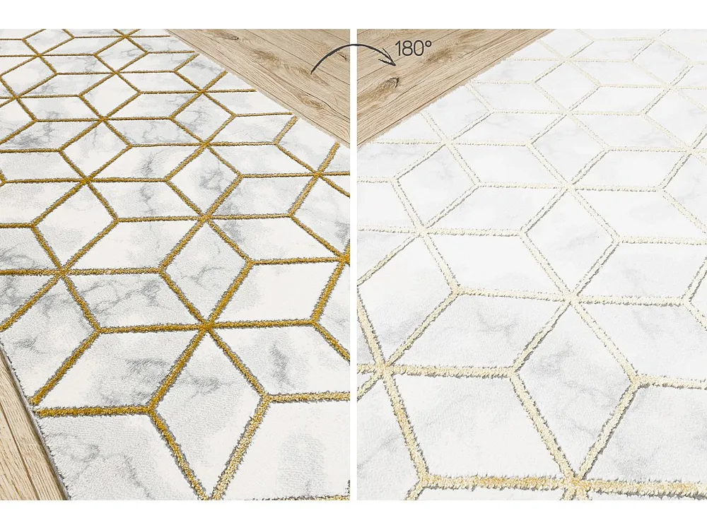 Passadeira EMERALD exclusivo 1014 glamour, à moda cubo creme / ouro 80x320 cm RugsX